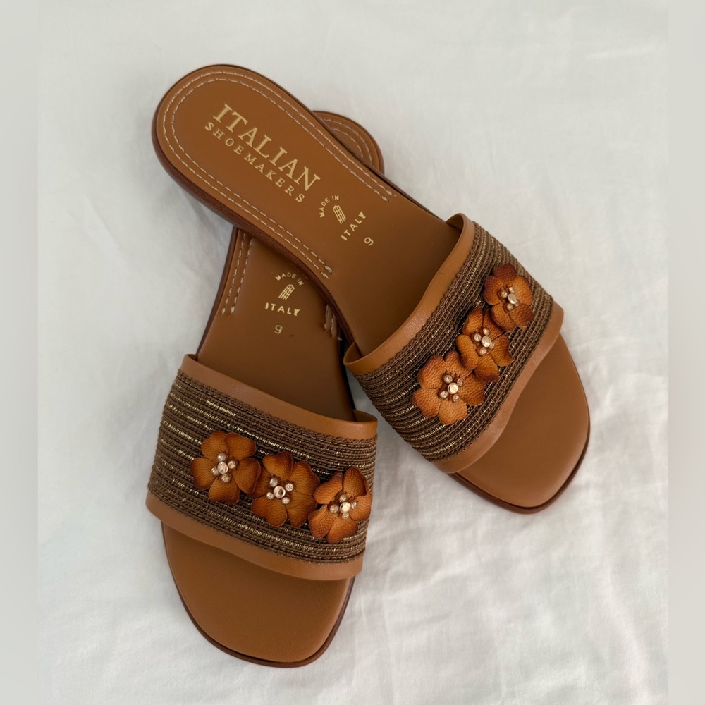 Italian Shoemakers Tan Floral Slide Sandals